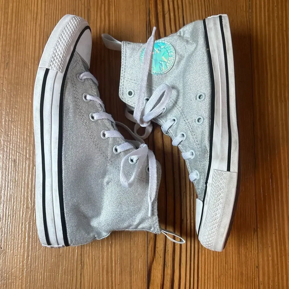 Converse All Star Chuck Taylor silver metallic‎ high top youth sneakers SIZE 5